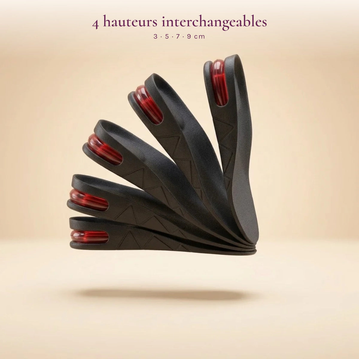 Les 4 paliers de hauteur : 3, 5, 7, 9 cm